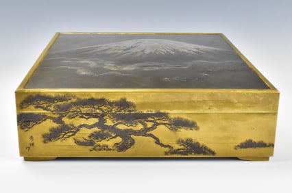 Japanese Silver Box w/ Fuji Mt, Meiji Period