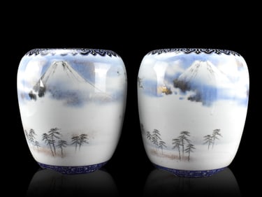Pair of Large Japanese Fukagawa Seiji Jar,Meiji Pe