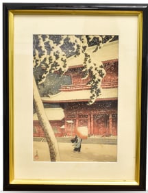 Kawase Hasui,Woodblock Print"Snow at Zojoji Temple