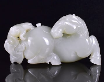 Chinese Jade Carved Monkey on Horse Figure