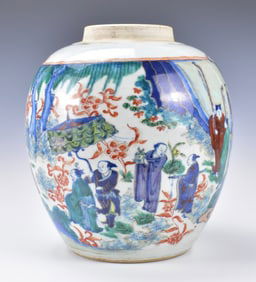Chinese Famille Verte Jar w/ Figure, Qing Dynasty