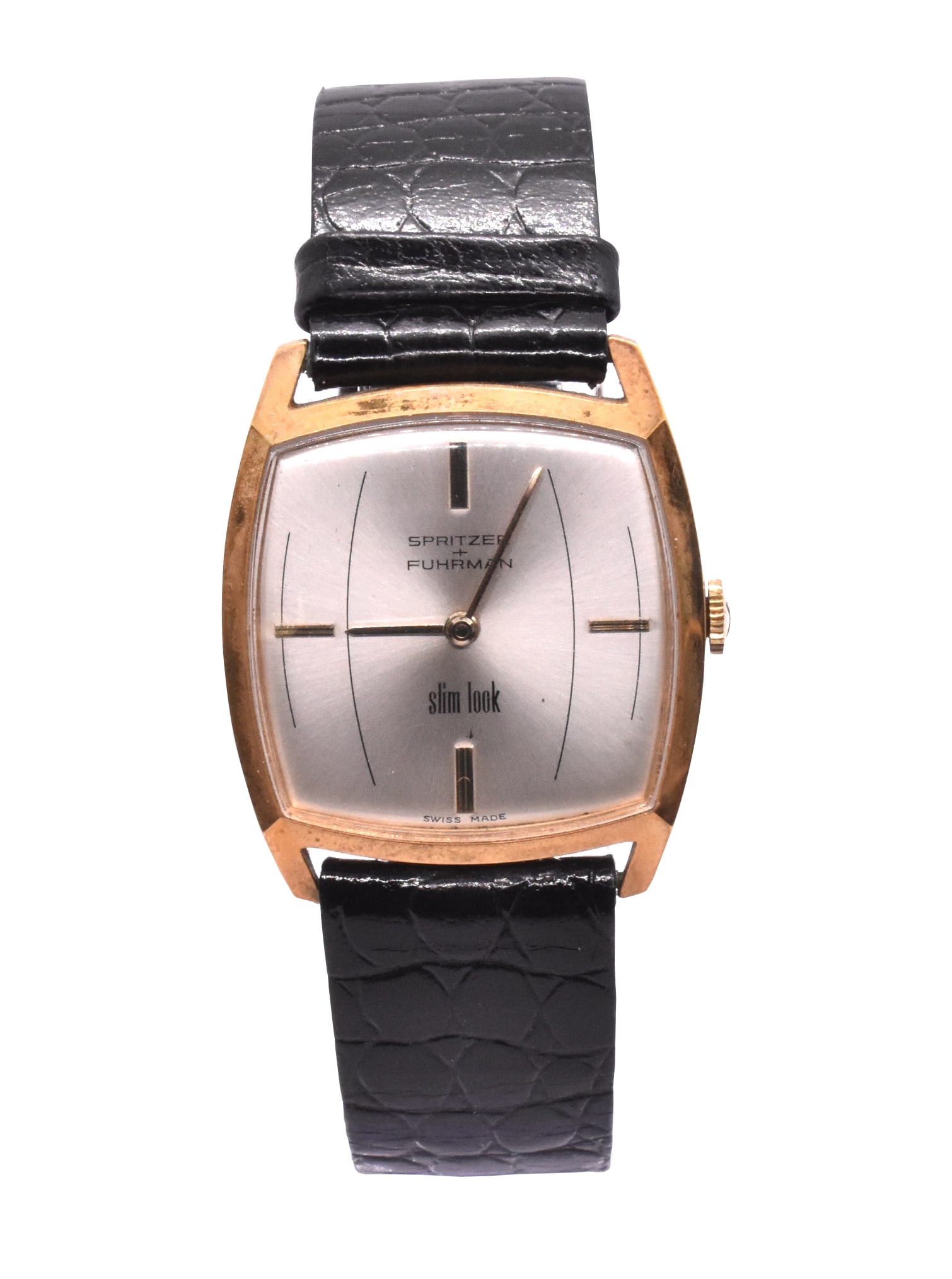 Spritzer & Fuhrman Vintage Watch: Spritzer & Fuhrman vintage watch with leather band. On back: 655561. Link to HD Natural Light photos:Click here for high resolution images