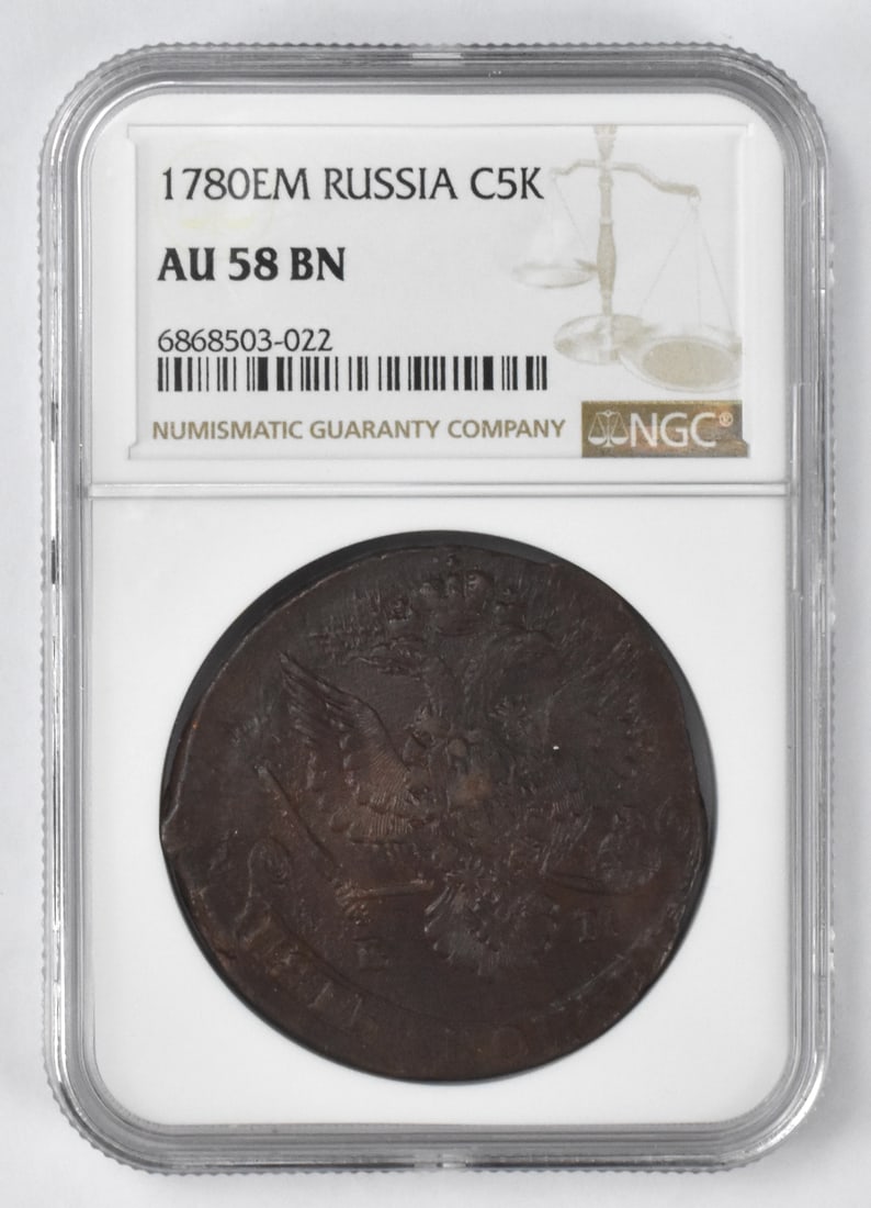 A 1780EM Russia C5K Bronze Coin NGC Graded (1 of 5)
