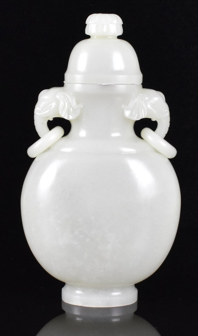 Chinese White Jade Carved Cover Vase,Qing Dynasty (1 of 16)