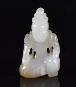 Small Chinese White Jade Carved Buddha Figure