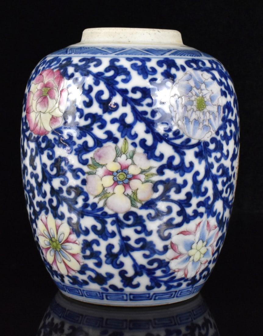Chinese Blue & Famille Rose Porcelain Jar, 19th C. (1 of 12)