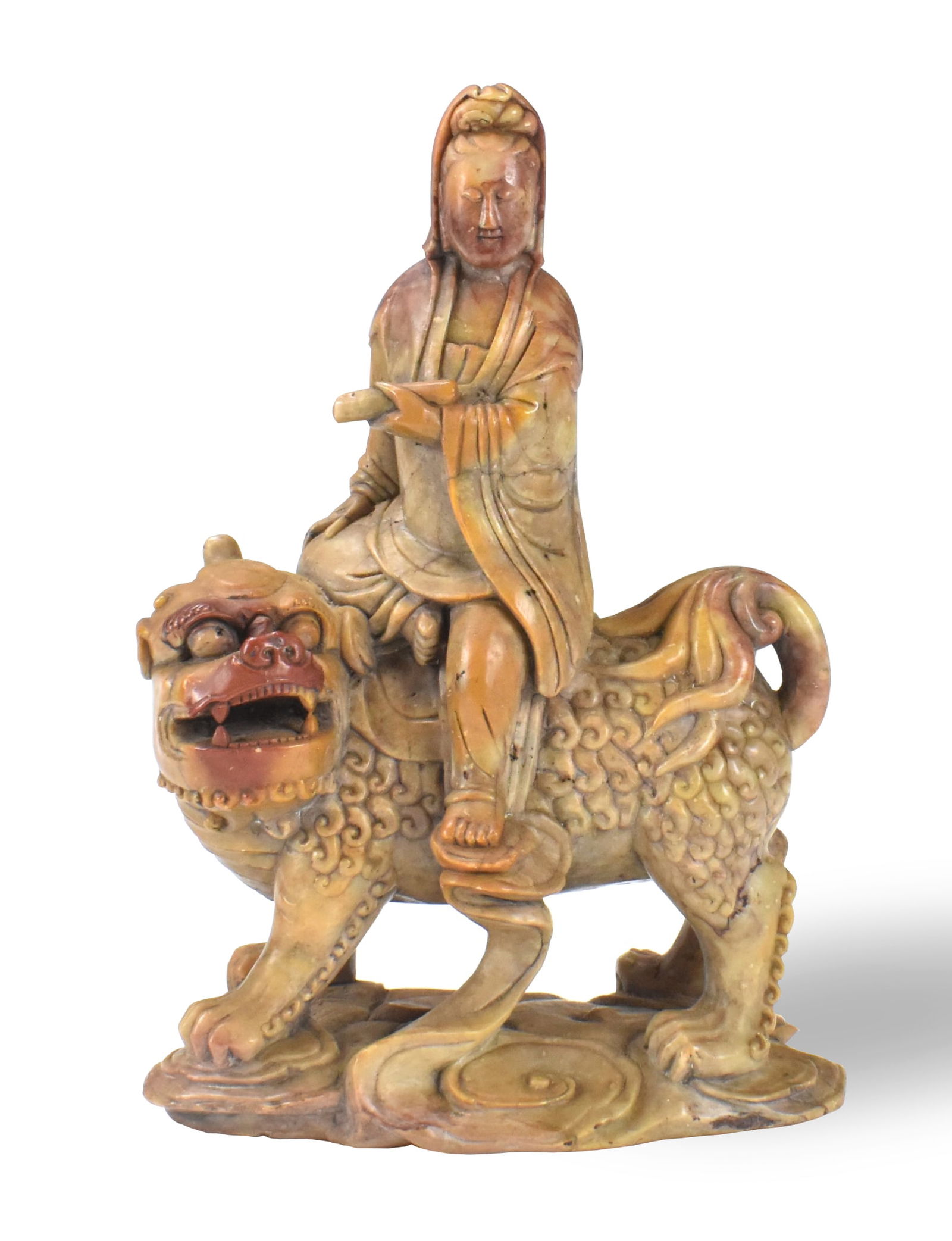 Chinese Soapstone Carved Guanyin on Lion, 19th C. (1 of 12)
