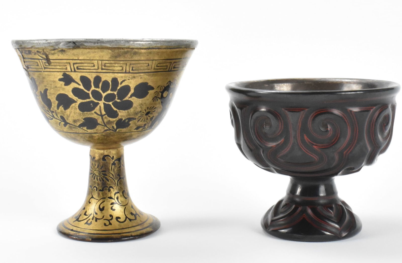 2 Chinese Lacquered & Cinnabar Stem Cups,17/18th C (1 of 9)