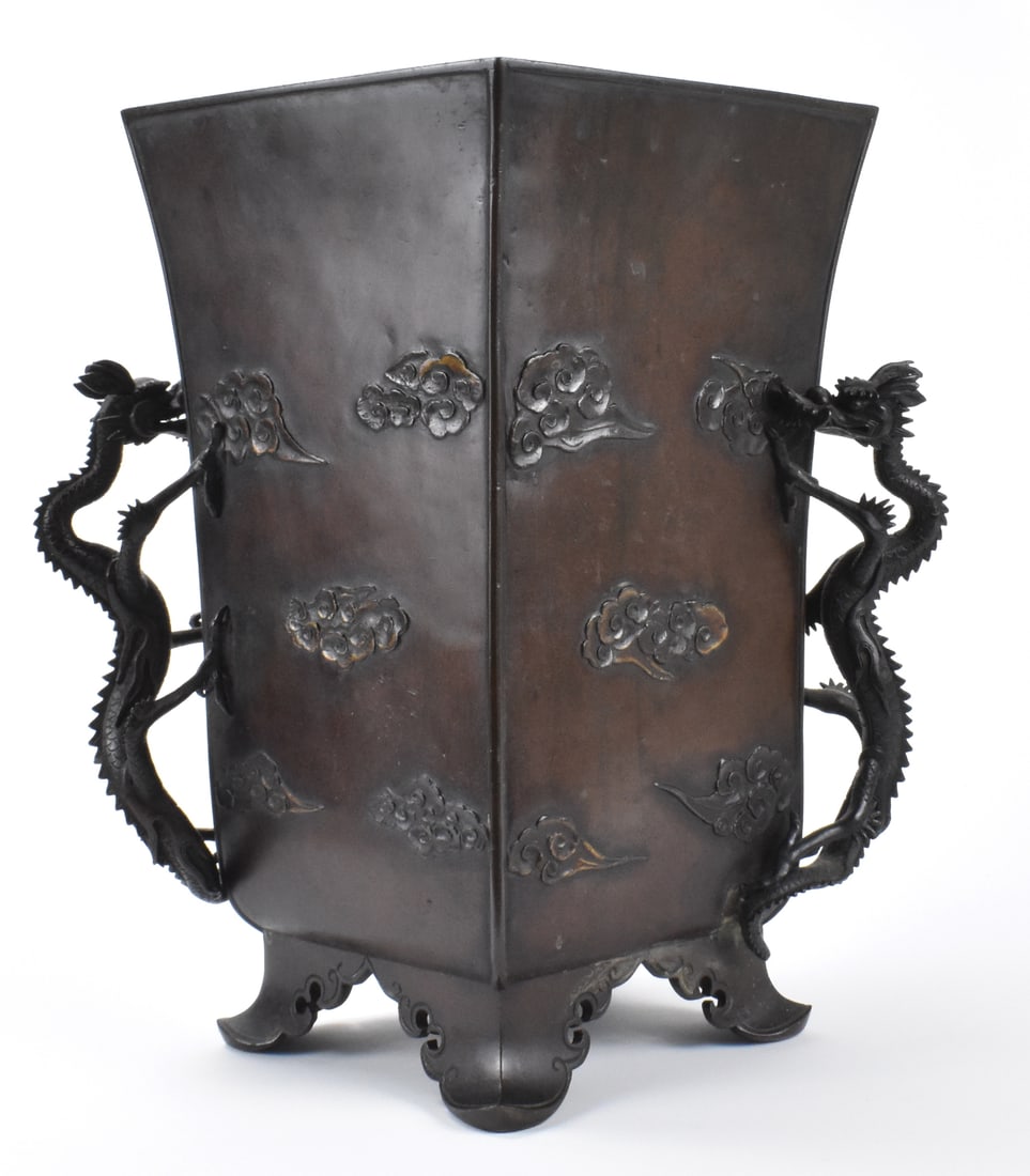 Japanese Bronze Cast Dragon & Cloud Vase,Meiji Pe (1 of 10)