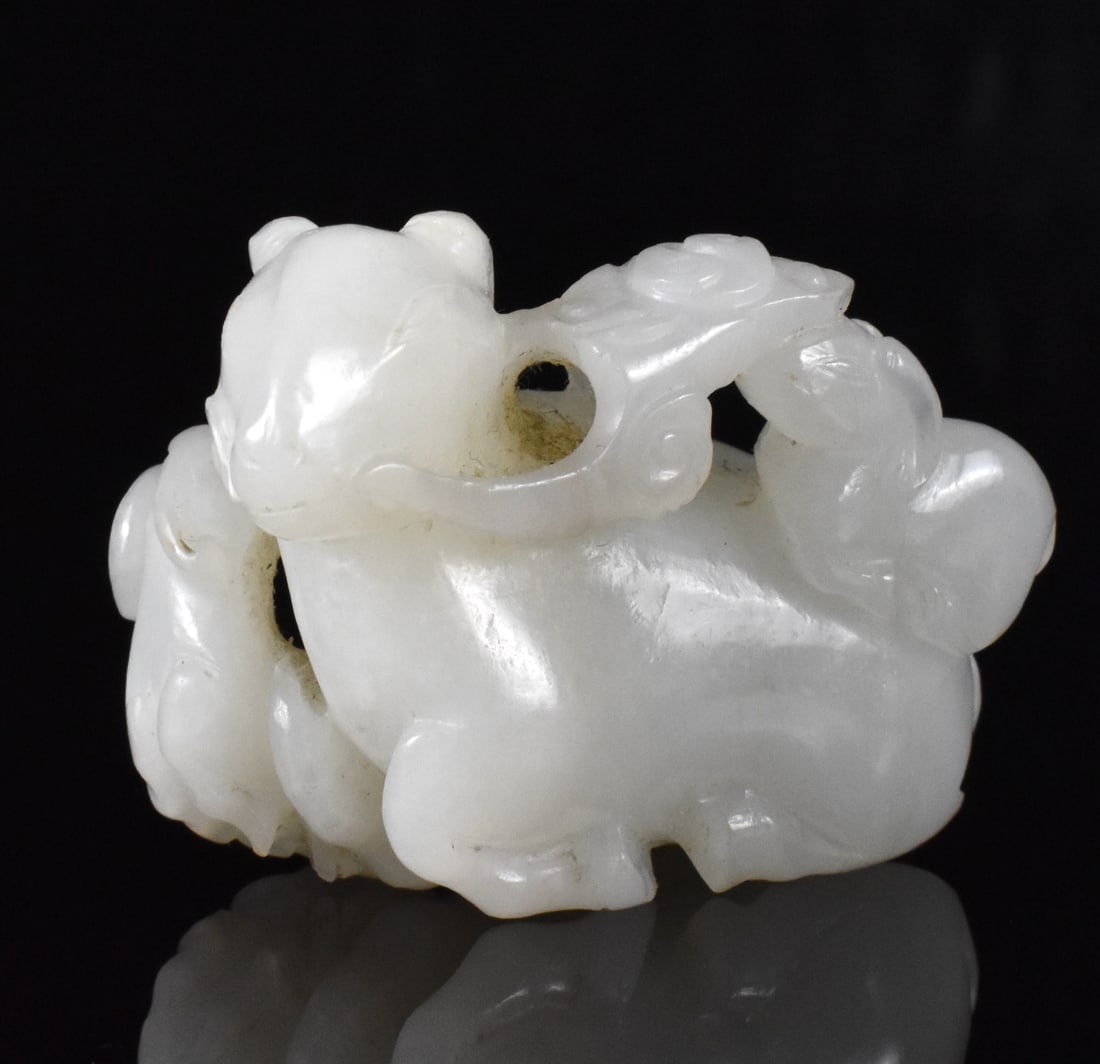Chinese White Jade Carved 3 Goat Figure,18th C. (1 of 10)