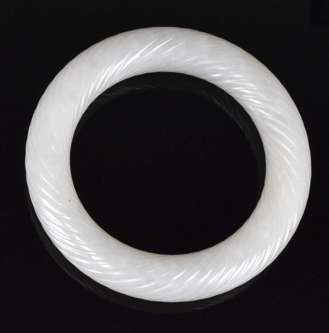 Chinese White Jade Carved Bangle, 19th C. (1 of 6)