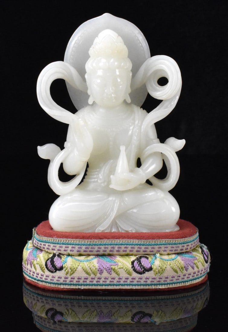 Chinese White Jade Carved Guanyin Figure, 20th C. (1 of 12)