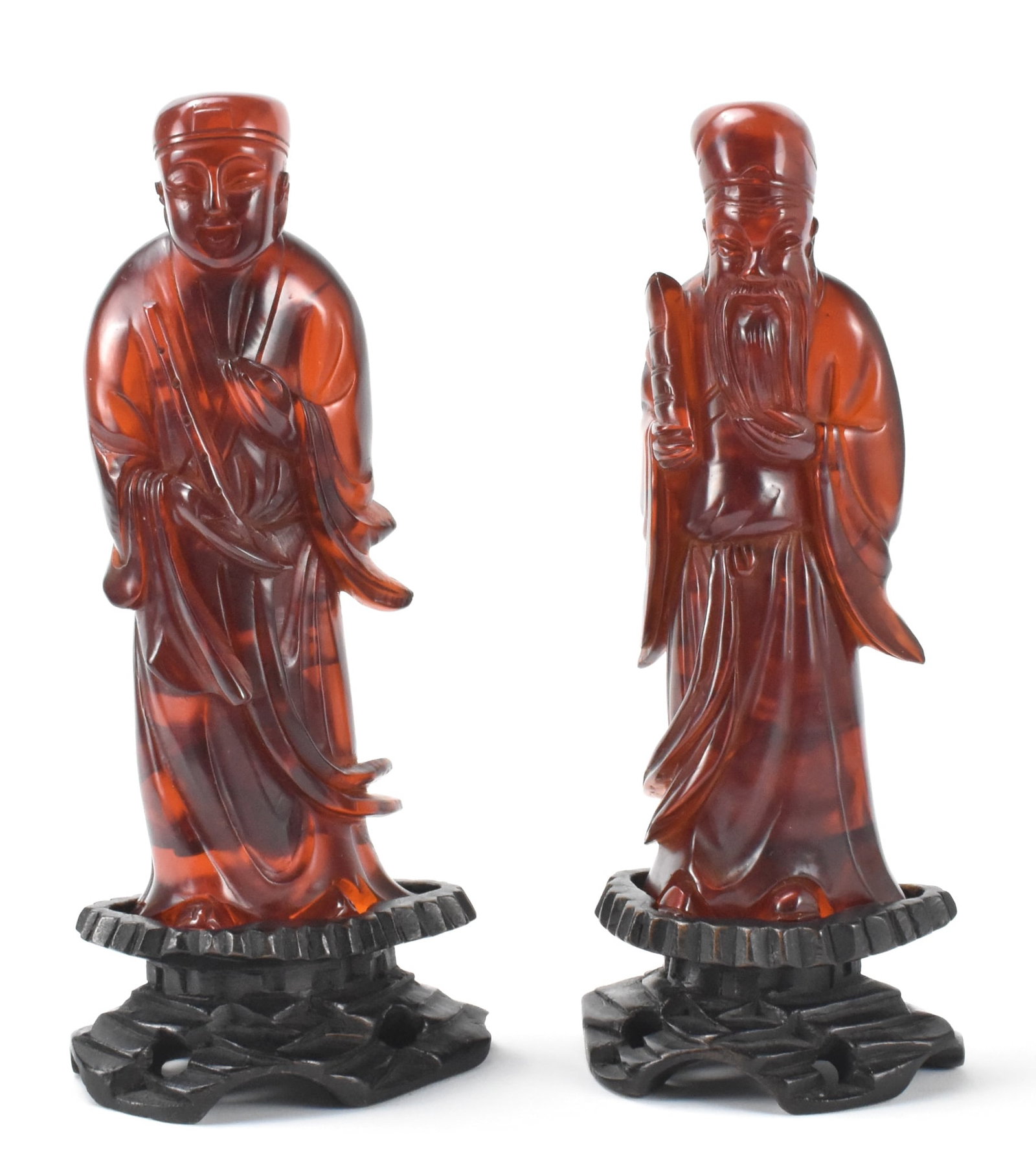 Pair Chinese Amber Carved Figures, Qing Dynasty (1 of 12)