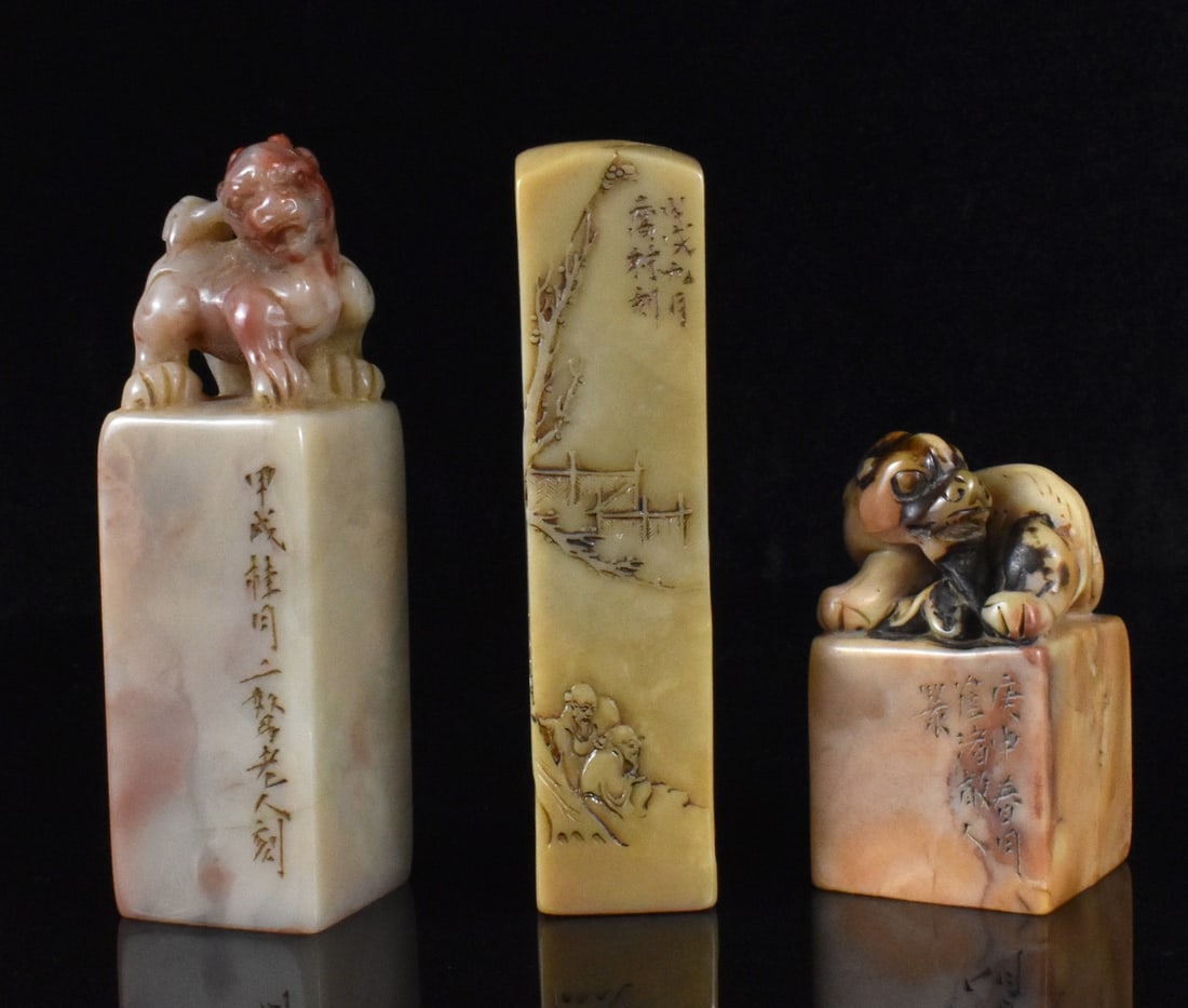 3 Chinese Soapstone Carved Seal Stamp,Qing Dynasty (1 of 12)