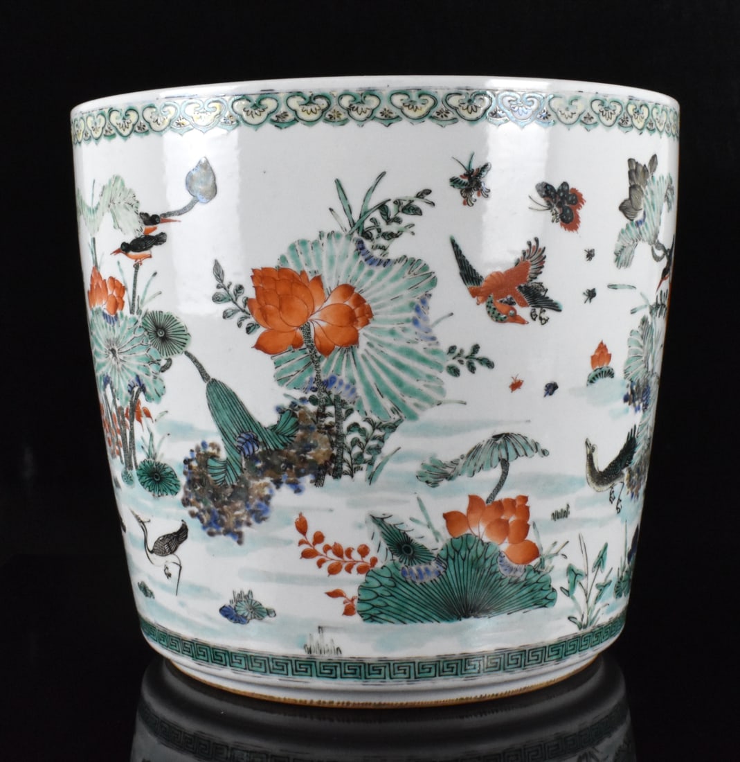 Large Chinese Famille Verte Lotus Planter, 19th C. - 2