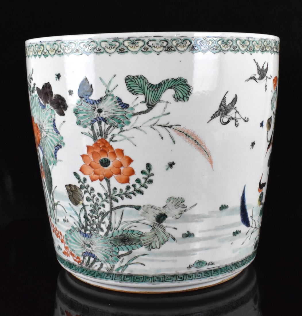Large Chinese Famille Verte Lotus Planter, 19th C. - 3