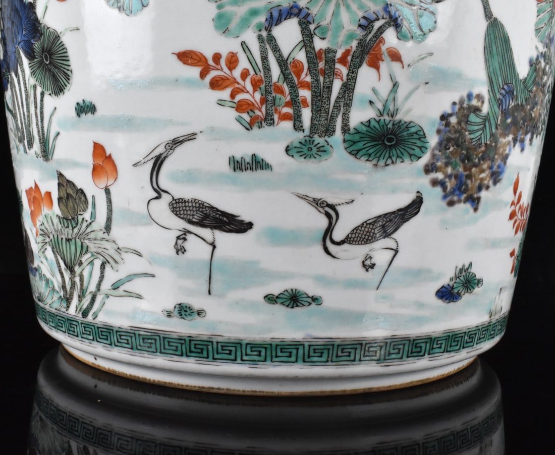 Large Chinese Famille Verte Lotus Planter, 19th C. - 6