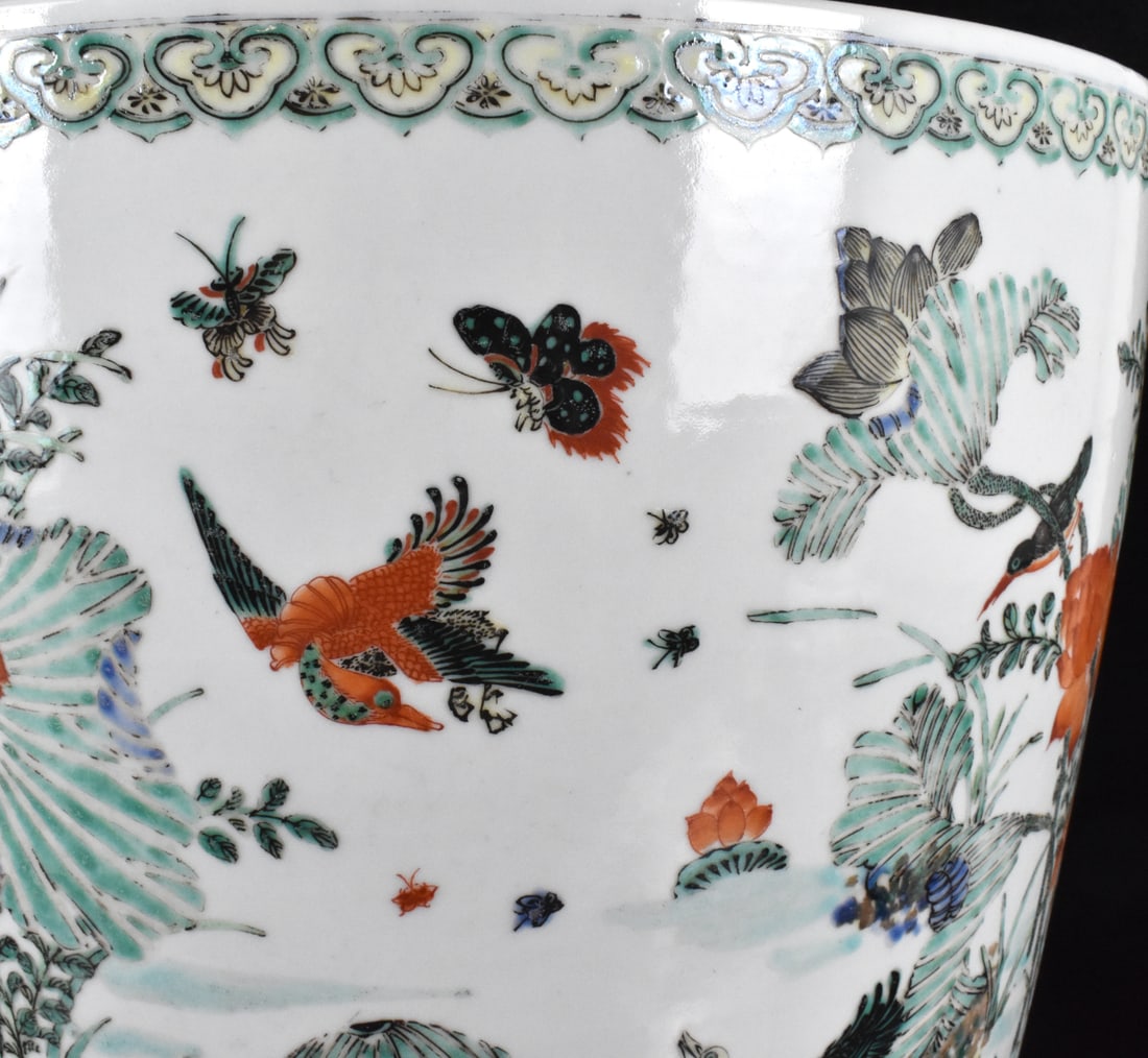 Large Chinese Famille Verte Lotus Planter, 19th C. - 9