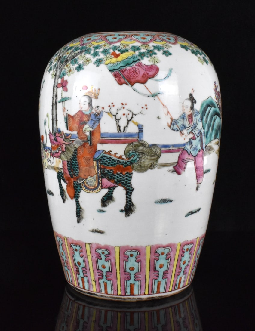 Chinese Famille Rose Figural Jar, 19th C. (1 of 15)