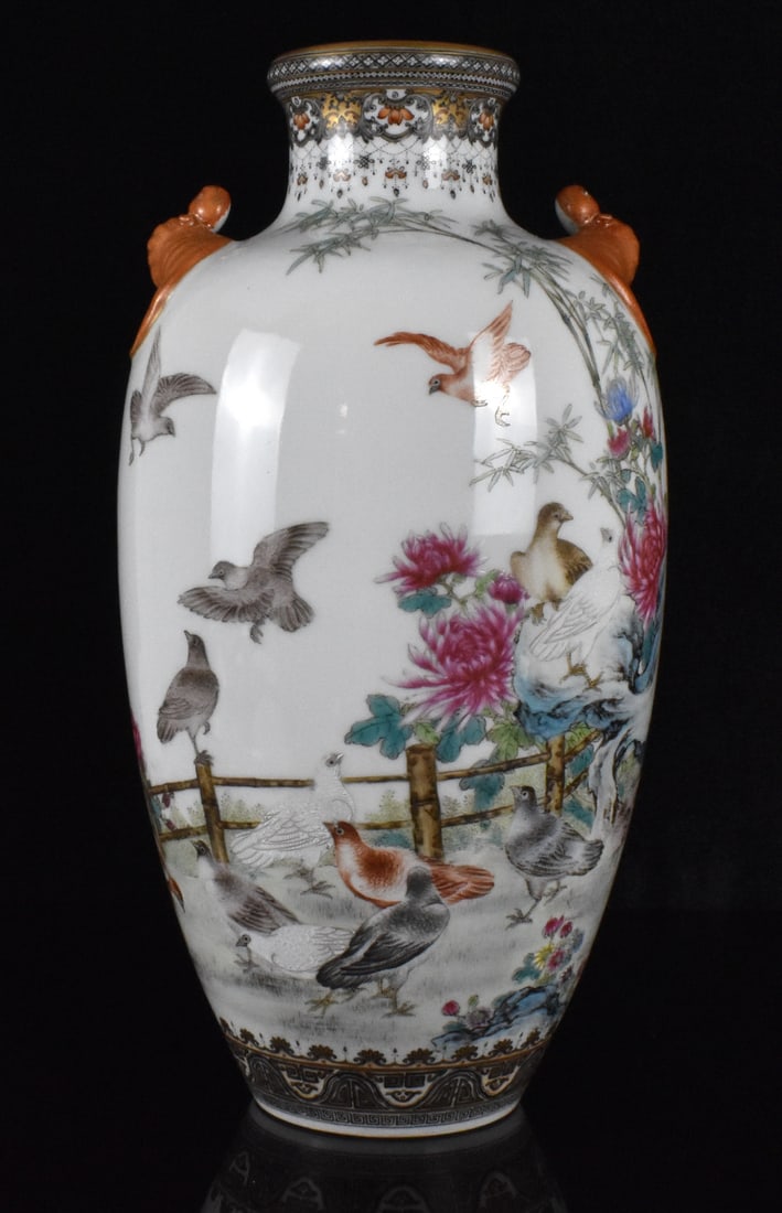 Chinese Famille Rose Pigeon & Flower Vase, ROC Pe (1 of 17)