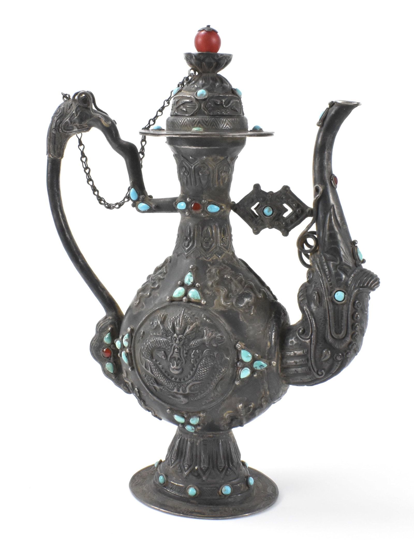 Chinese Copper Alloy Dragon Ewer & Cover,19th C. (1 of 15)