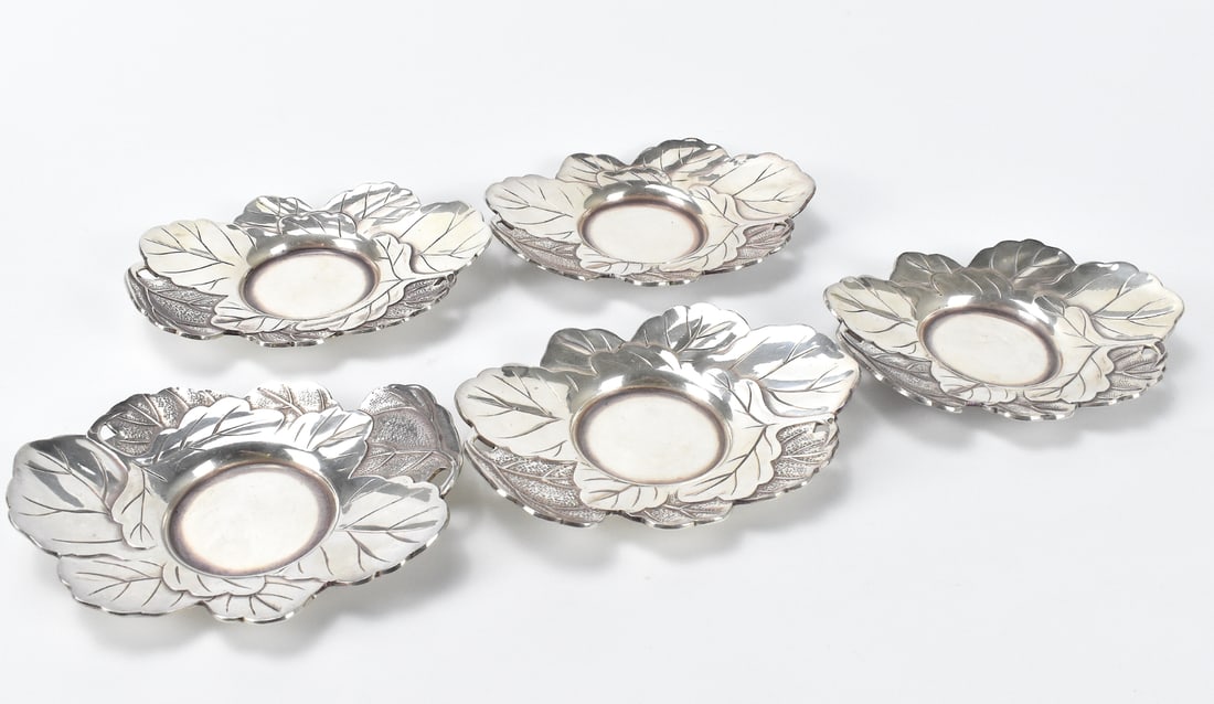 Set of 5 Chinese Sterling Silver Tea Trays, ROC Pe (1 of 9)