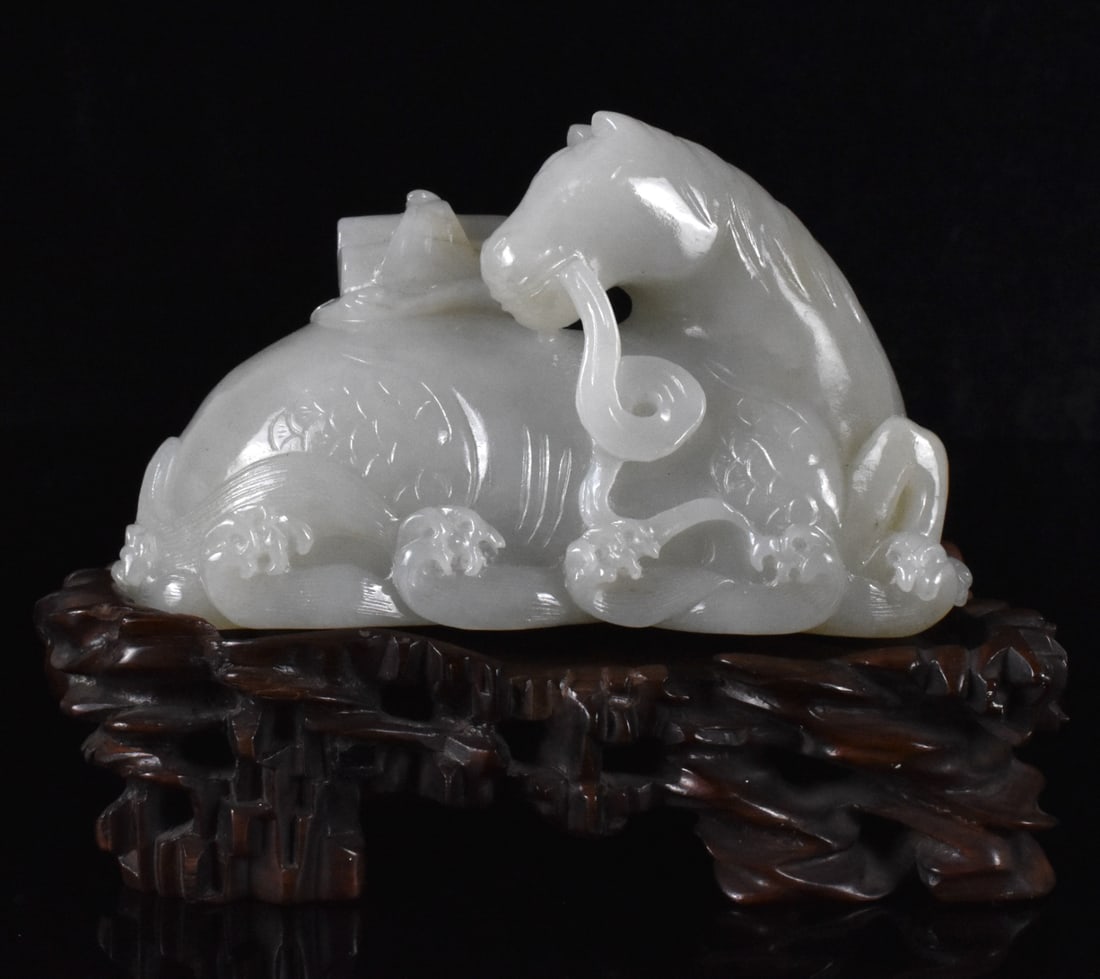 Large White Jade Carved Horse w/ Scrolls (1 of 17)