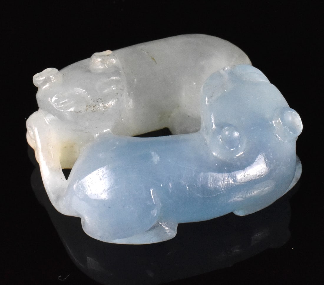 Chinese Aquamarine Carved Twin Beast Toggle (1 of 3)