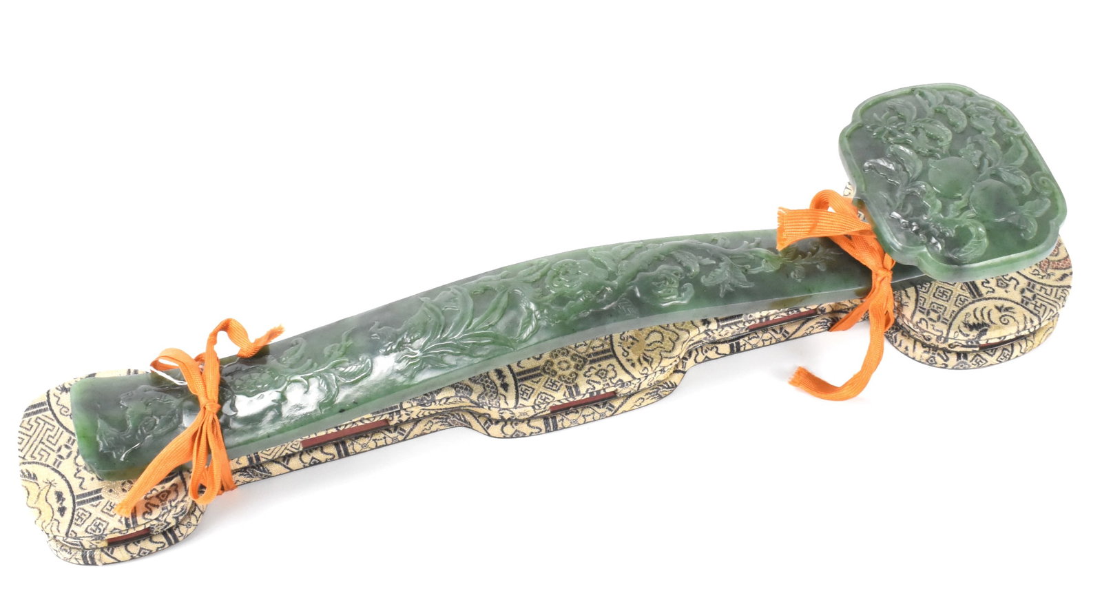 Chinese Spinach Jade Carved Ruyi Scepter,19th C. (1 of 12)