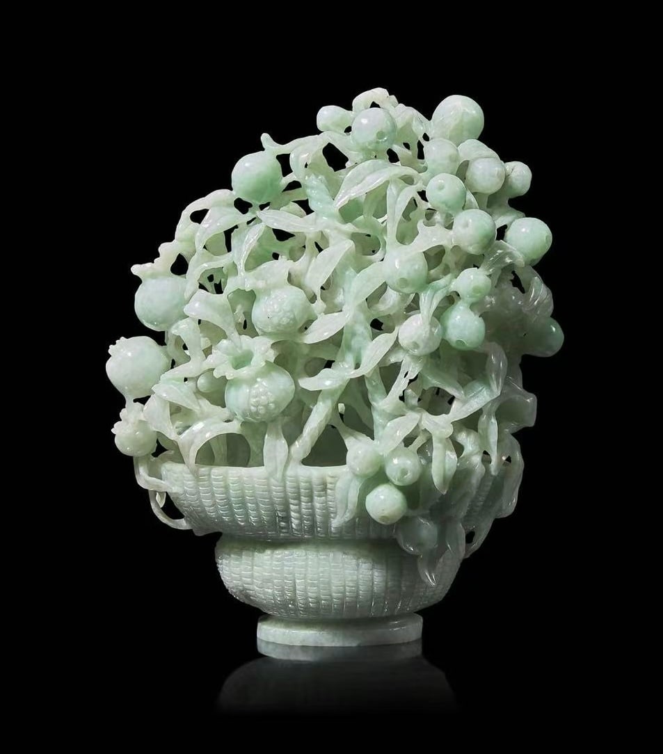 Chinese Reticulated Jadeite"San Duo" in Basket (1 of 2)