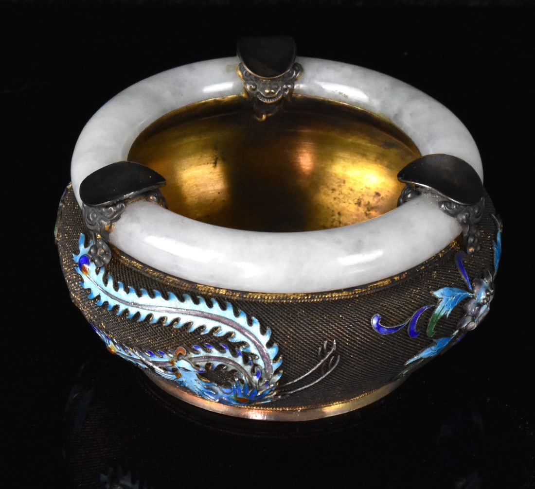 Chinese Silver Enameled Washer w/ Jadeite Bangle (1 of 11)