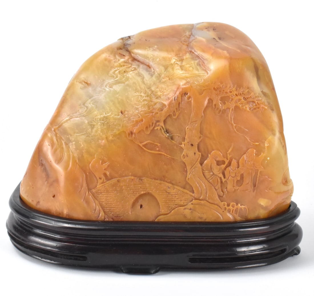 Chinese Soapstone Carved Boulder w/ Landscape (1 of 11)