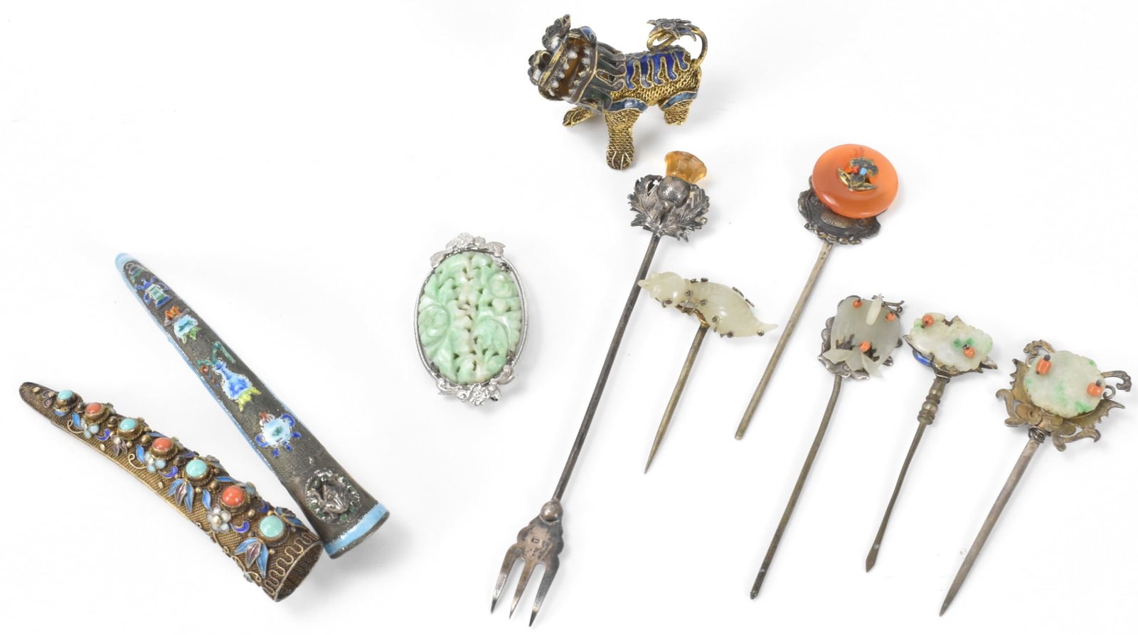 10 PCs Chinese Hairpins & Nail Cover w/ Jade &Gems (1 of 14)