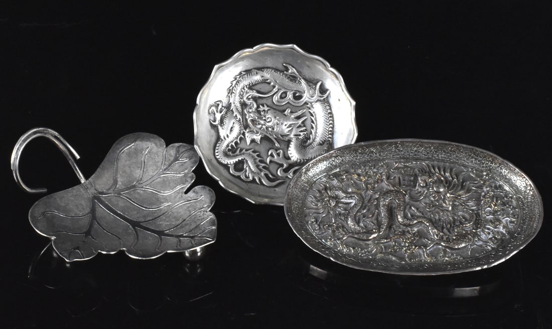 3 Chinese Silver Dragon & Leaf Dish, ROC Period (1 of 15)