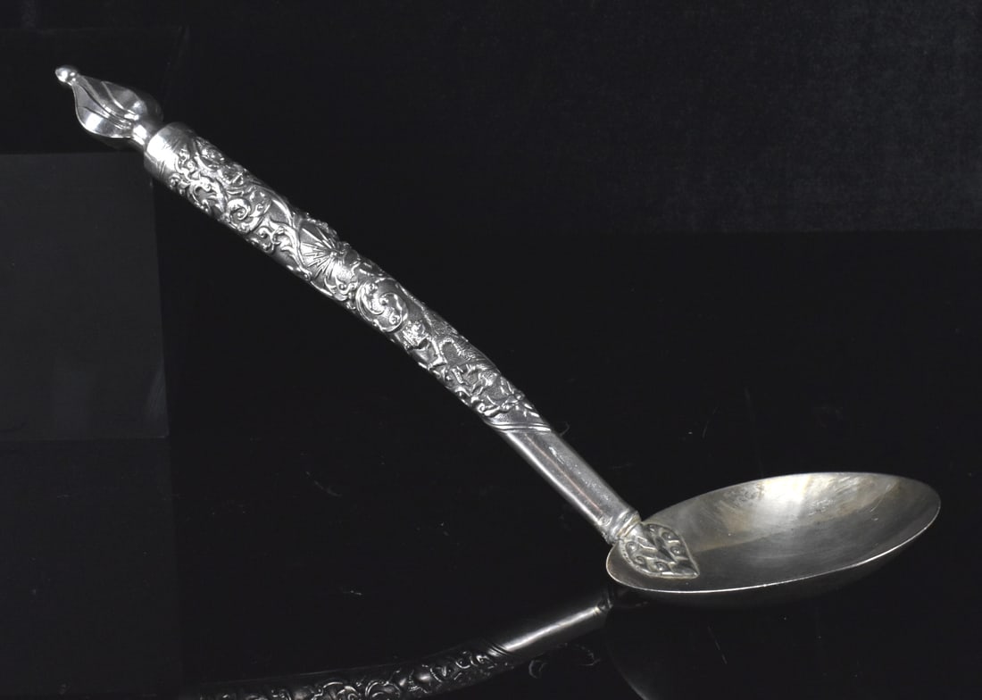 Large Indian Silver Spoon w/ Buddha, 19/20th C. (1 of 8)
