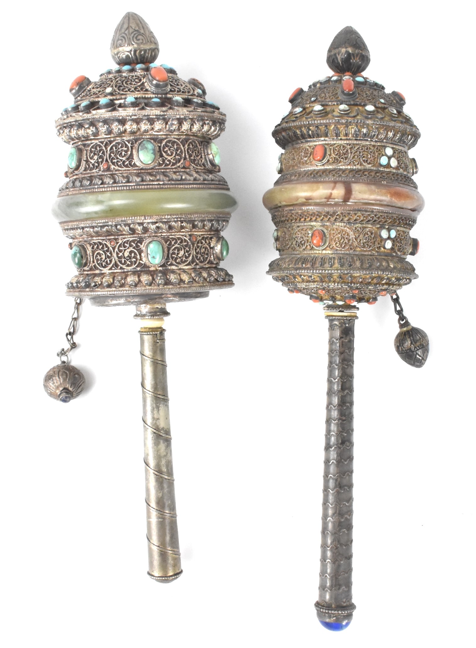 2 Tibetan Silver Mani Wheel w/Jade,Coral,Turquoise (1 of 8)