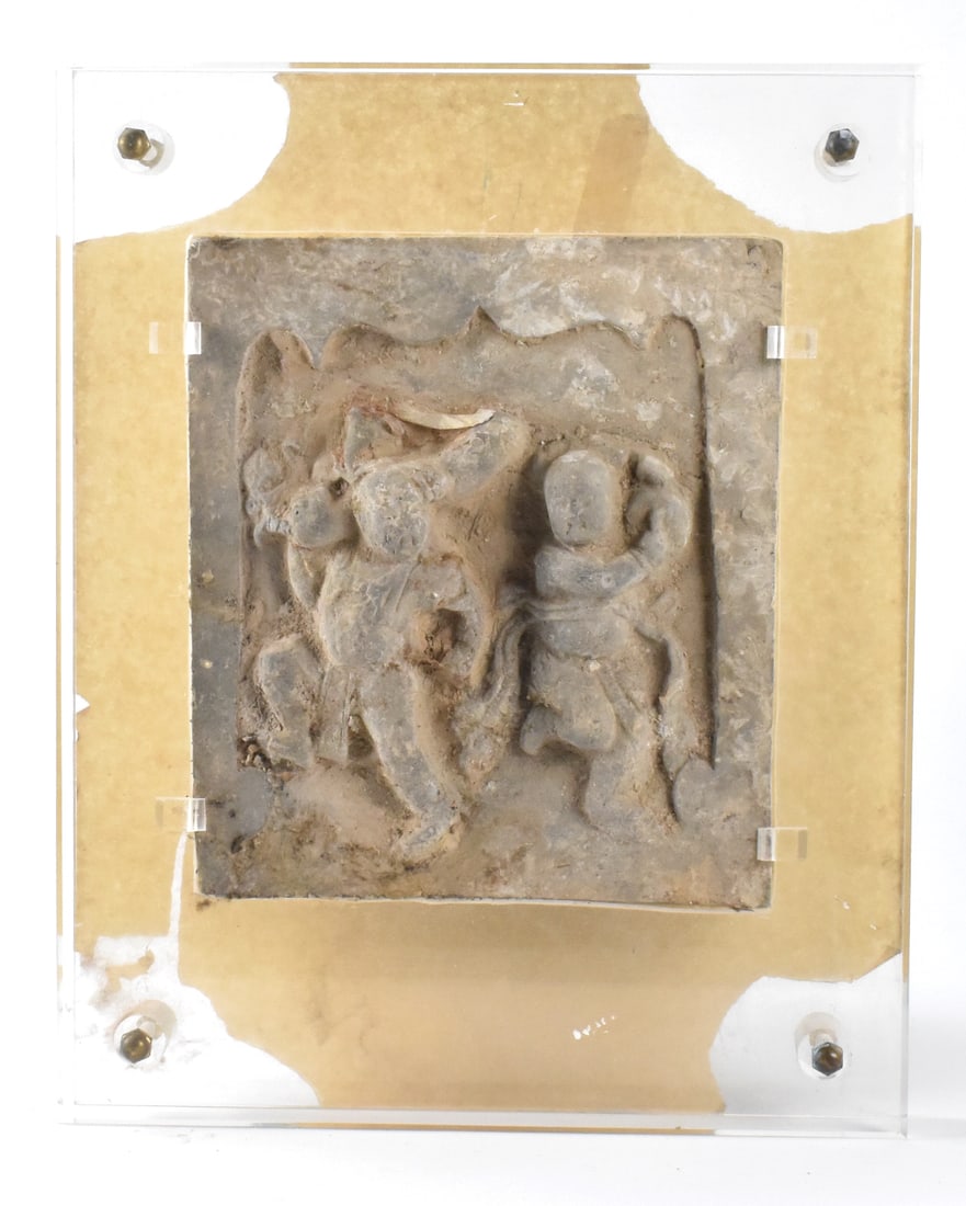 Chinese Tomb Stone Carved Musician Plaque,Tang D.: Chinese tomb stone carved musician plaque, dated from Tang Dynasty, carved with two musician holding different instruments while dancing on relief plaque only: 9 1/2"(24 cm) x 8 3/8"(21.3 cm) Collecti