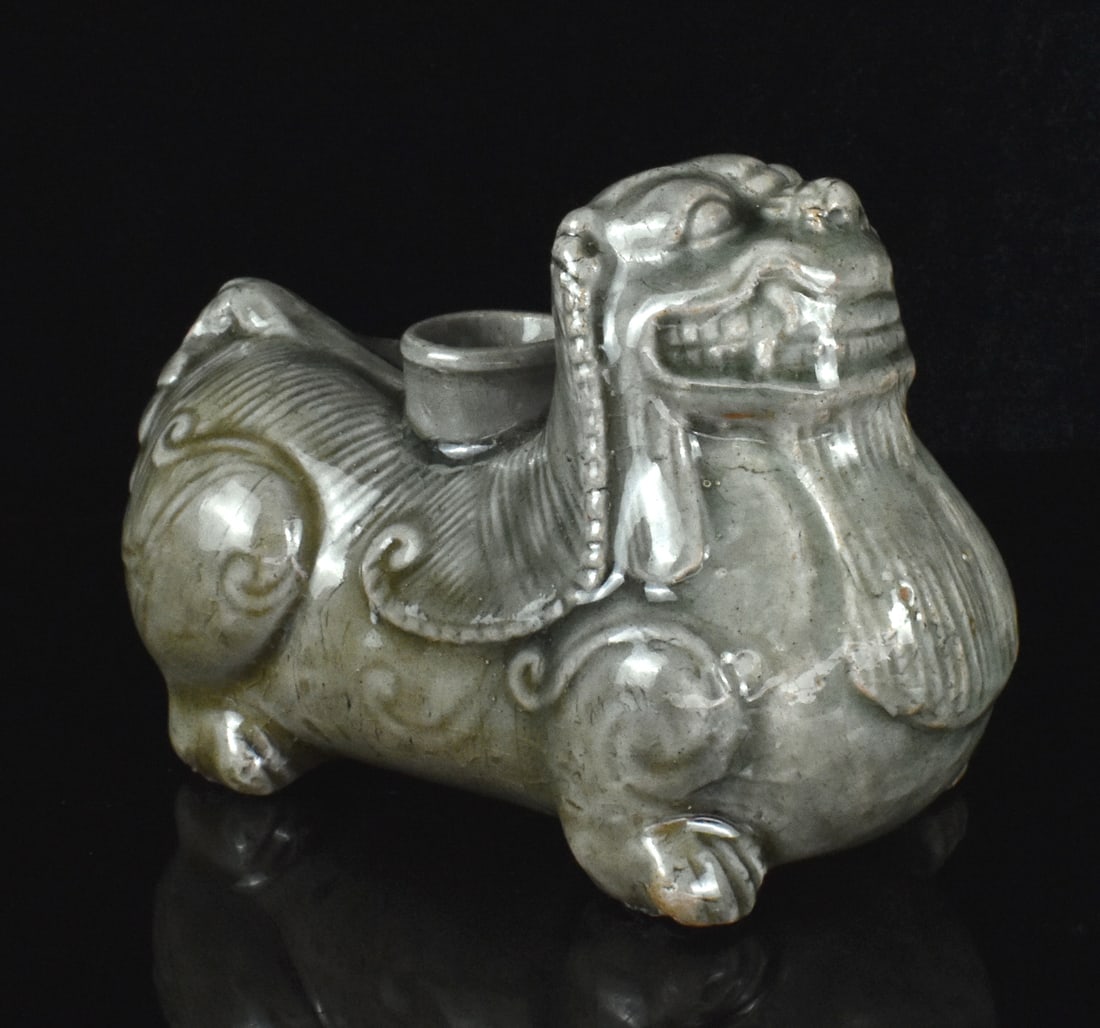 Chinese Yue Ware Celadon Glazed Lion Candle Stick (1 of 13)