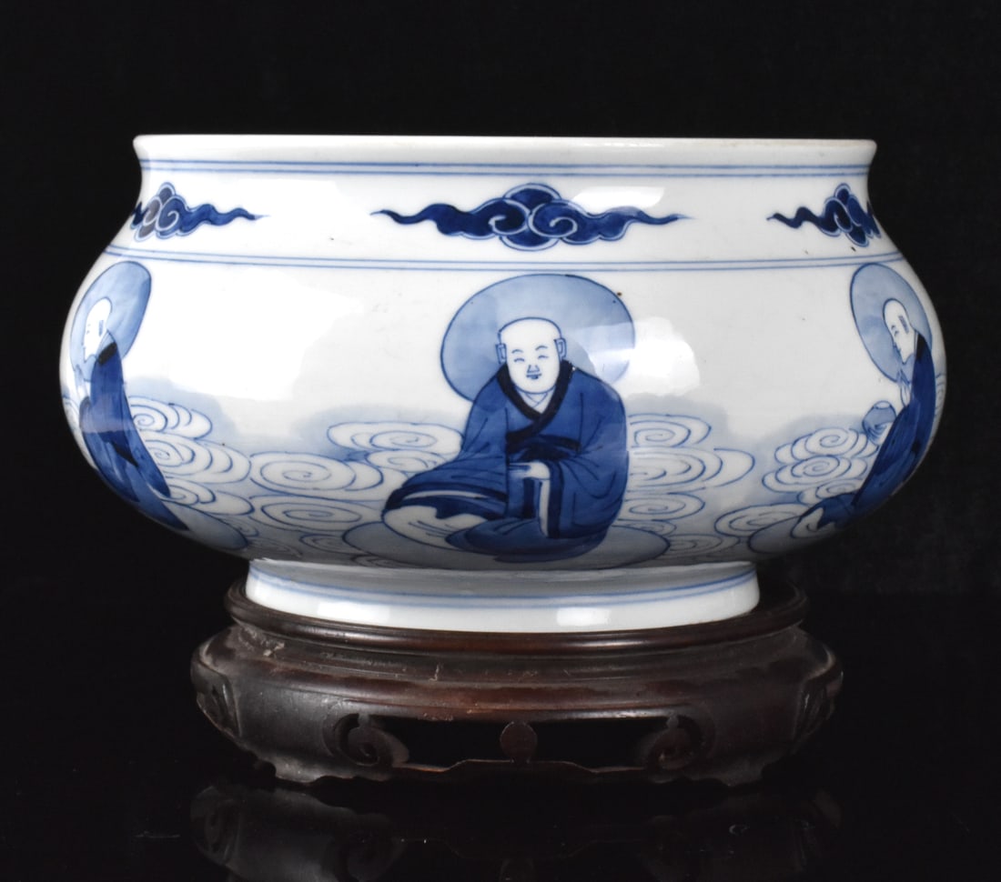Chinese Blue & White Luohan Censer, 18th C. (1 of 14)