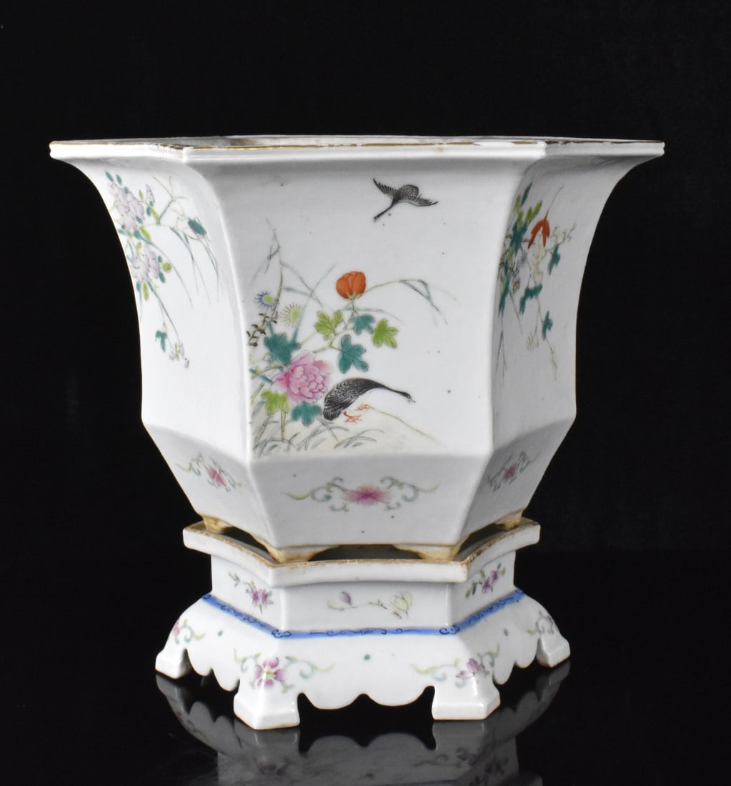 Chinese Hexagonal Famille Rose Planter & Stand,ROC (1 of 14)