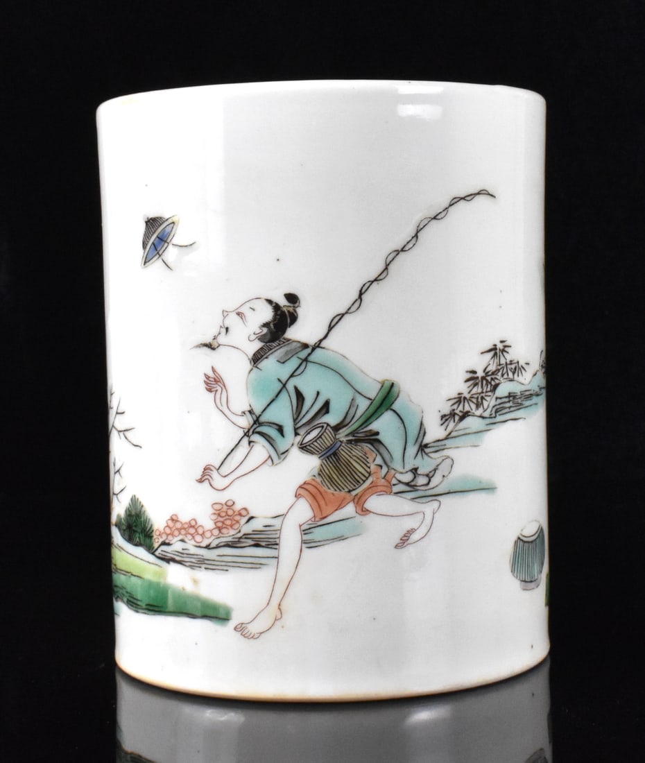 Chinese Famille Verte Brushpot, Qing Dynasty (1 of 11)