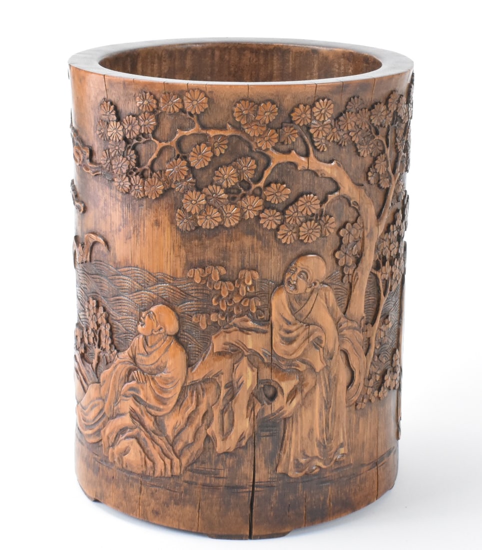 Chinese Bamboo Carved Brushpot w/ Luohan,Qing D. (1 of 14)