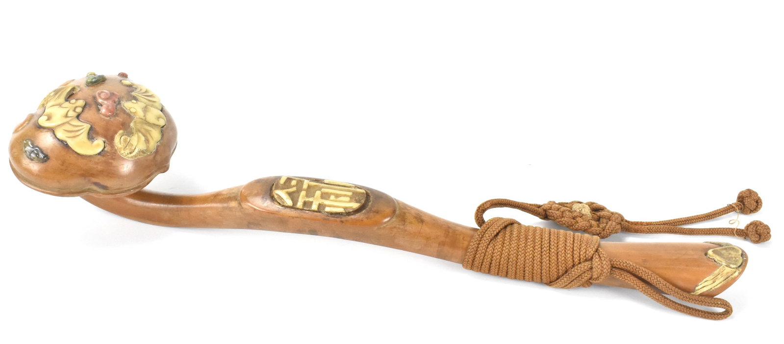 Chinese Wood Carved Scepter w/ Gem Stone,19th C. (1 of 10)