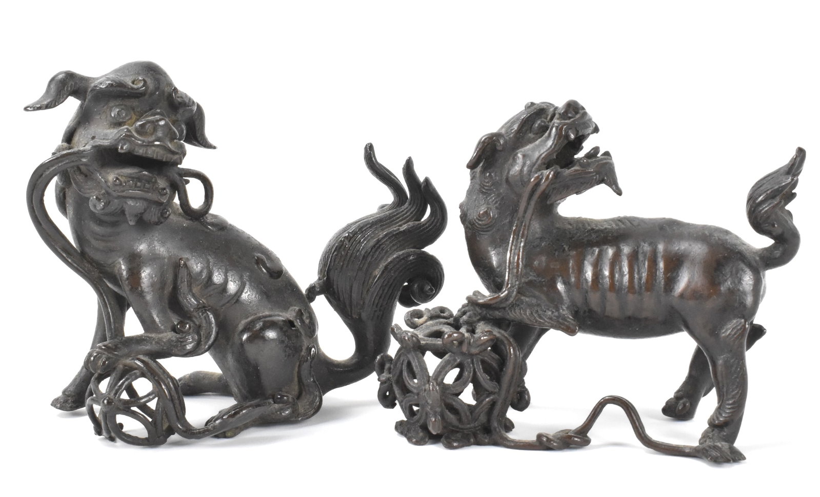 Pair Chinese Bronze Cast Foo Lions, Ming Dynasty (1 of 12)