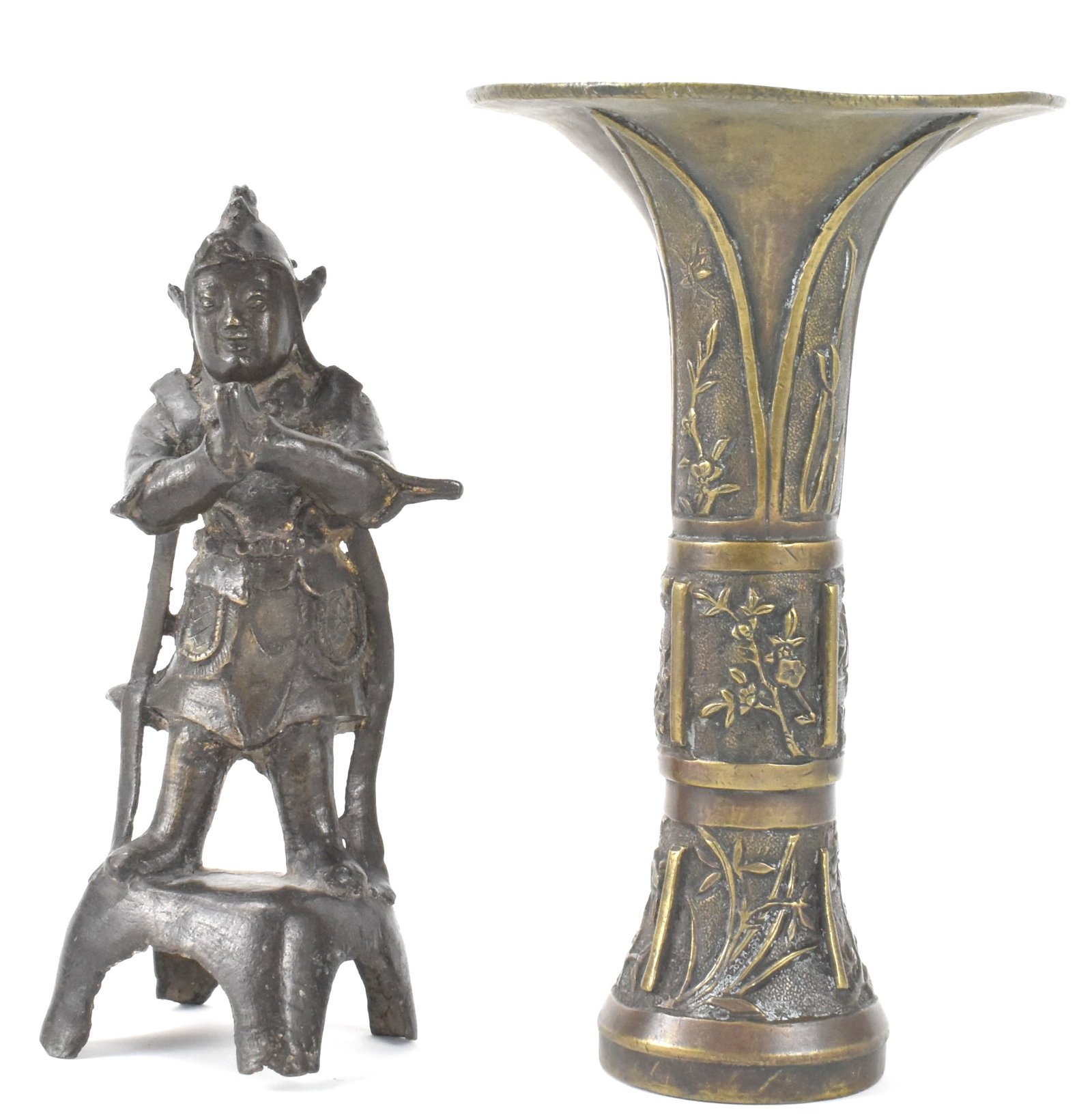 2 Chinese Bronze Warrior Figure & Gu Vase,17th C. (1 of 14)