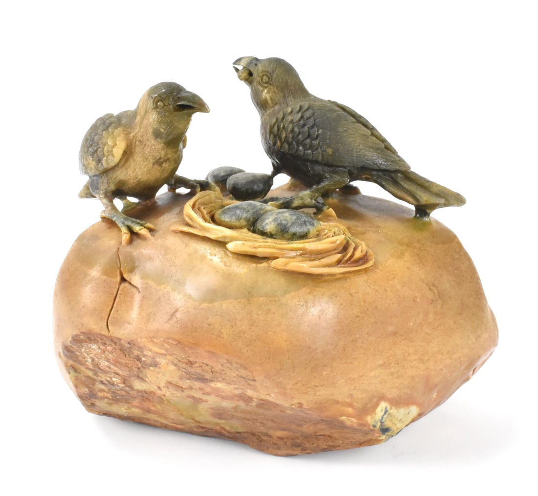 Chinese Soapstone Carved Birds on Stone (1 of 14)