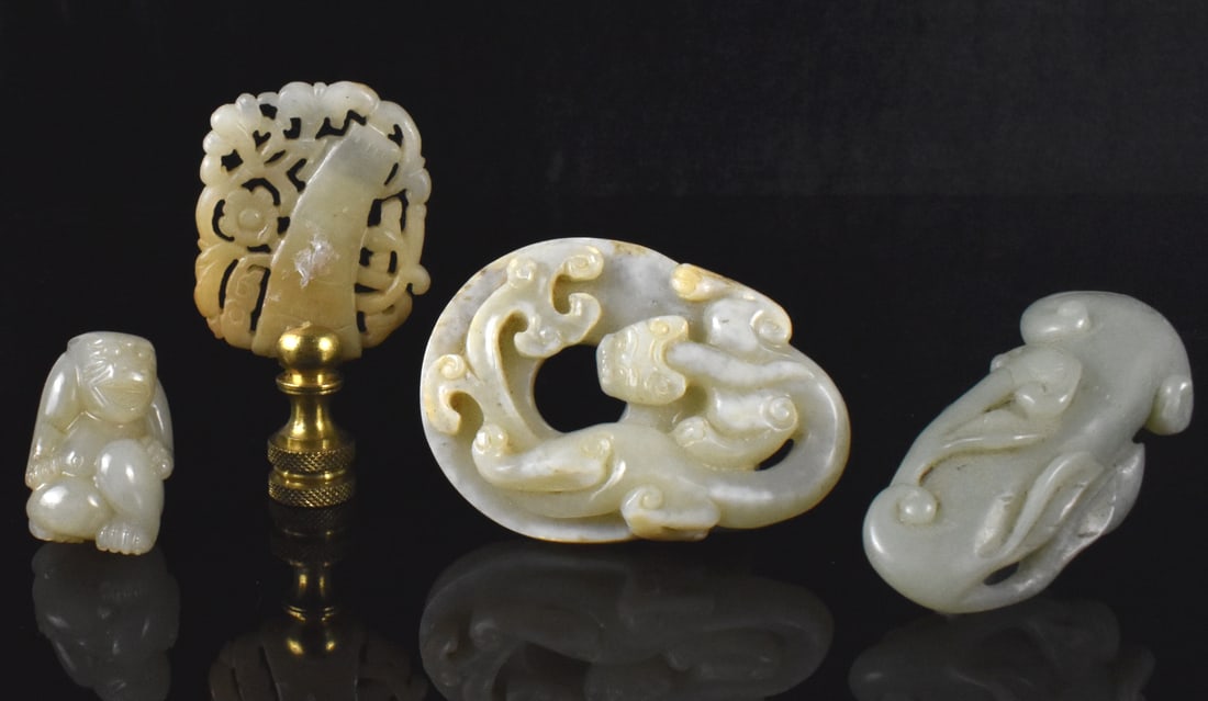Group of 4 Chinese Jade Carved Plaque & Toggle (1 of 13)