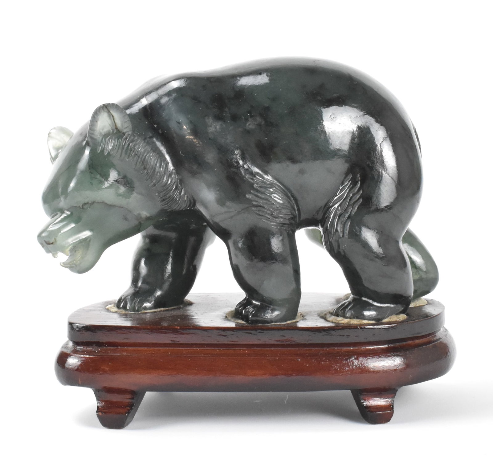 Chinese Spinach Jade Carved Bear on Stand (1 of 10)