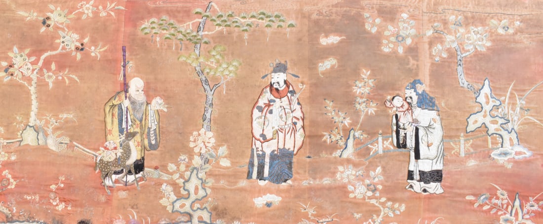 Large Chinese Embroidery "Fu Lu Shou" Panel,18th C (1 of 10)