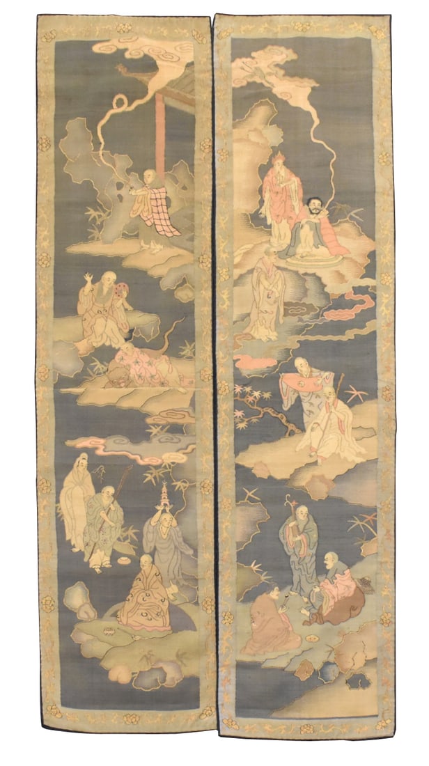 Pair Chinese Embroidery "Luohan"Kesi Panel,ROC Pe. (1 of 9)